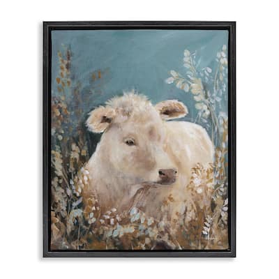 Stupell Soft Cattle Amongst Florals Framed Floater Canvas Wall Art Design By Amanda Hilburn