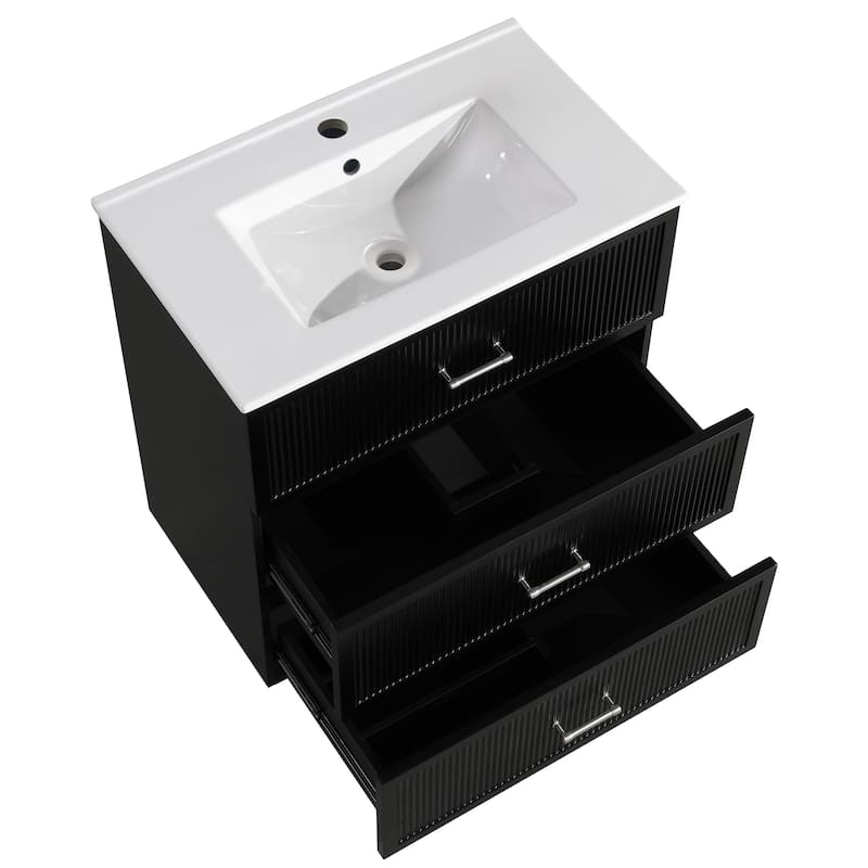 30 Inch Floor Standing Bathroom Vanity with Ceramic Sink and 2 Drawers