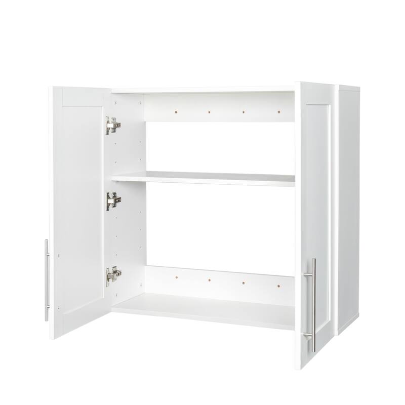 Roomfitters Stackable Wall Mounted Storage Cabinet, Modern Double Door Organizer with Adjustable Shelves, White