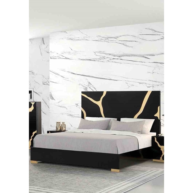 Contemporary Black Gold Finish Platform 1pc Bed