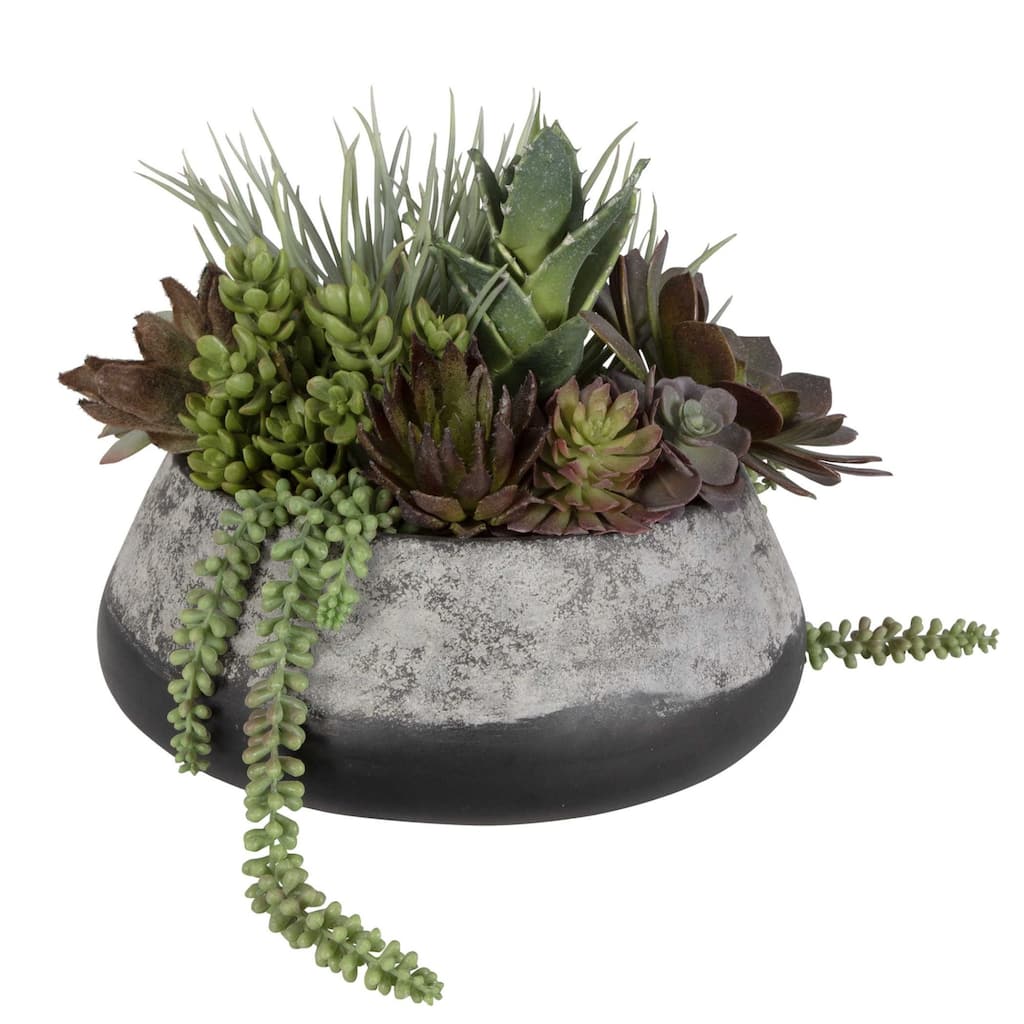 Artificial Succulent Centerpiece in a Planter Pot 15" Green Burgundy