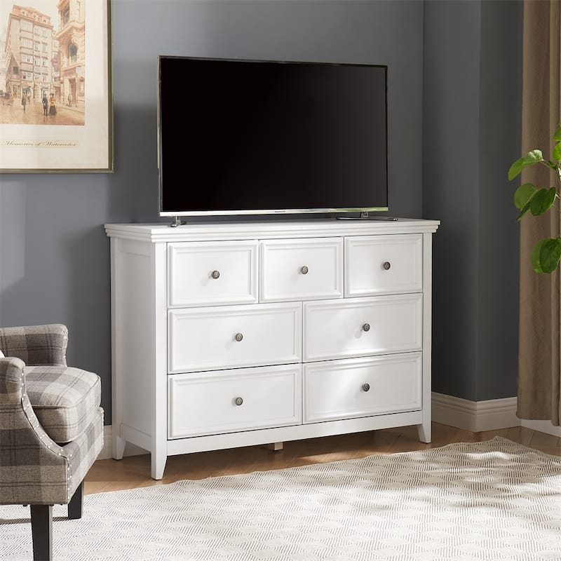 Modern Wood Dresser Cabinet with Metal Slide Rails and 7 Drawers - White