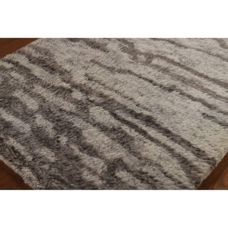 Abstract Moroccan Indian Accent Rug Handmade Beige Wool Carpet - 2'0"x 3'0"