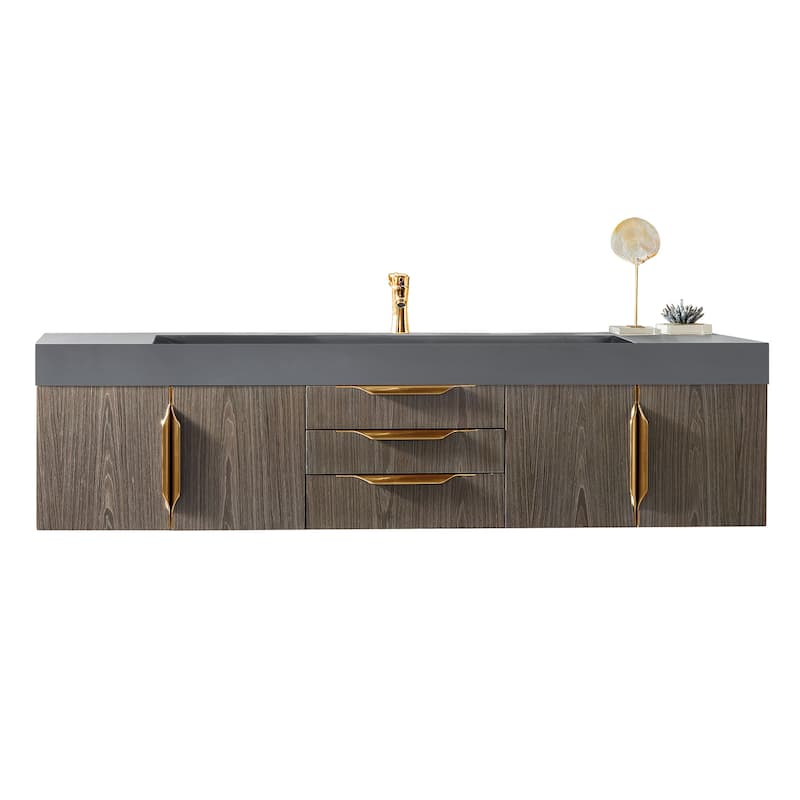 James Martin Vanities Mercer Island 72" Single Vanity, Ash Gray with Radiant Gold Hardware