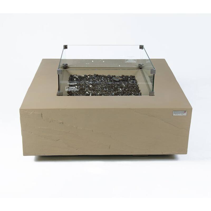 Elementi Plus Capertee Outdoor Fire Pit Table Concrete Square 60000 BTU - 40 x 40 inches with Lid, Fire Glass, and Cover