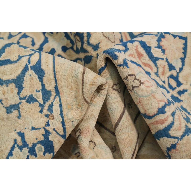 Hand Knotted Oriental 100% Wool Carpet Traditional Floral Beige & Ivories Kerman Area Rug - 13' 9'' X 9' 7''