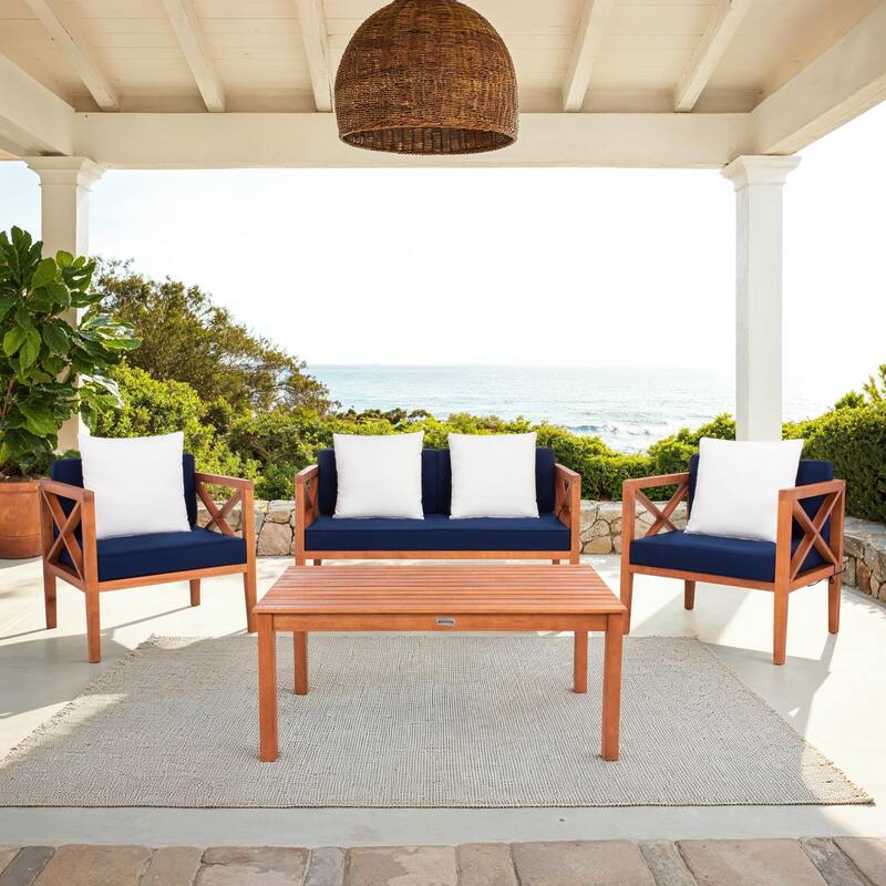 SAFAVIEH Outdoor Dafne 4-Piece Conversation Patio Set with Accent Pillow - 50W x 26D x 25H