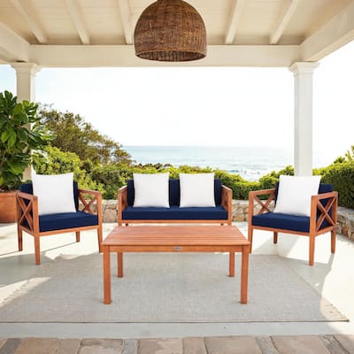 SAFAVIEH Outdoor Living Nunzio Natural/ Navy 4-piece Set