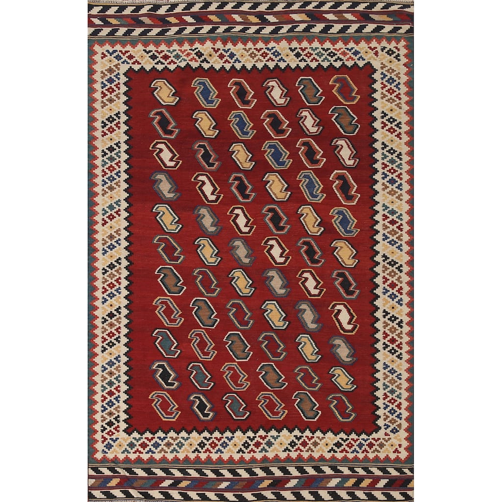 Vegetable Dye Kilim Persian Vintage Area Rug Flatweave Wool Carpet - 5'0"x 8'2"