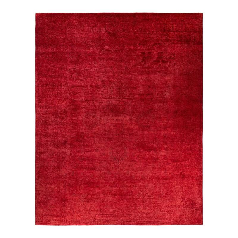Overton Hand Knotted Wool Vintage Inspired Modern Contemporary Overdyed Red Area Rug - 11' 10" x 14' 9"