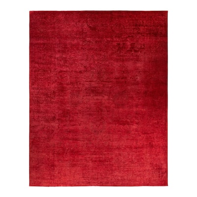 Overton Hand Knotted Wool Vintage Inspired Modern Contemporary Overdyed Red Area Rug - 11' 10" x 14' 9"