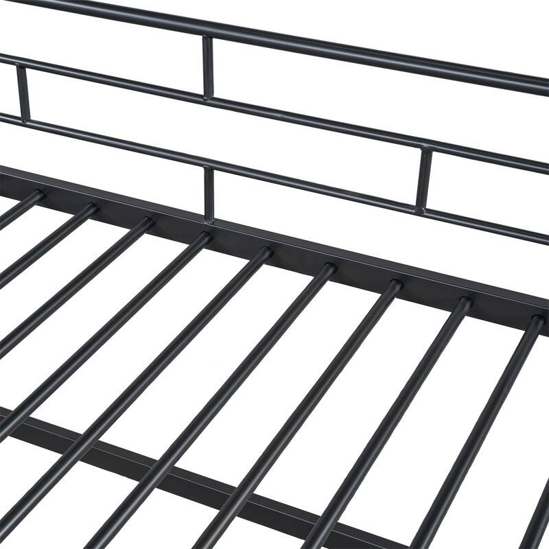 Twin Size Mid Loft Bed with Storage Stairs, Heavy Duty Metal Loft Bed Frame with Guardrails, Kids Playhouse Bed with Slats