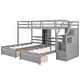 preview thumbnail 9 of 16, Stylish & Simple Twin over Twin & Twin Bunk Bed, Triple Bunk Bed with Drawers, Staircase with Storage, Built-in Shelves, Gray