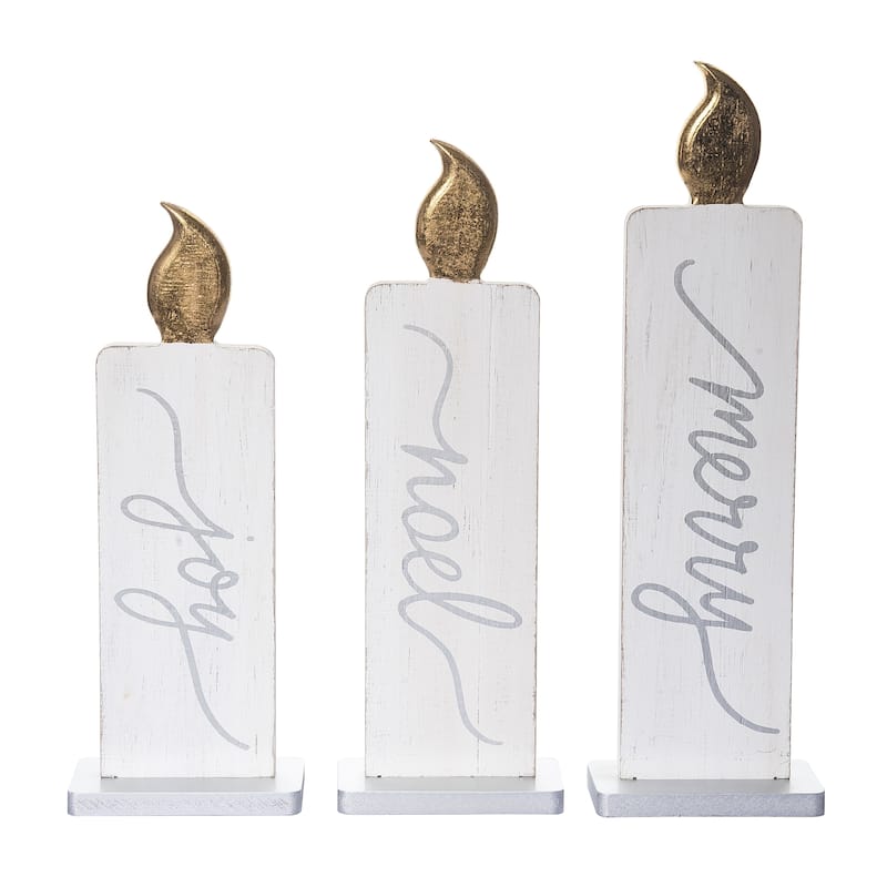 Transpac Wood 18.5 in. Off-White Christmas Candle Set of 3