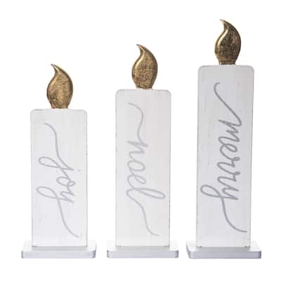 Transpac Wood 18.5 in. Off-White Christmas Candle Set of 3