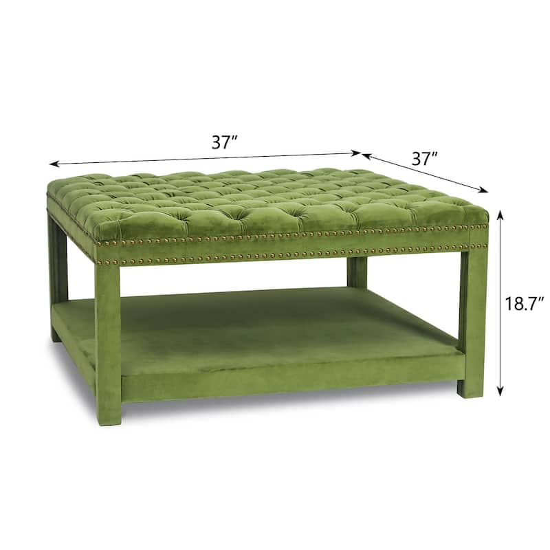 Adeco Large Square Velvet Ottoman Coffee Table Footstool Footrest
