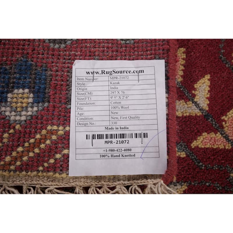 Tribal Kazak Indian Runner Rug Handmade Wool Carpet - 2'6"x 9'9"