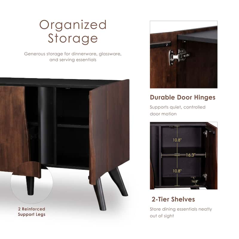 Furniture of America Abigail XI Mid-Century Modern Walnut Solid Wood 79-inch Dining Server with Shelves