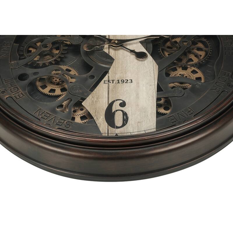 30 in Gear Mechanism Brown Wall Clock - 30 in