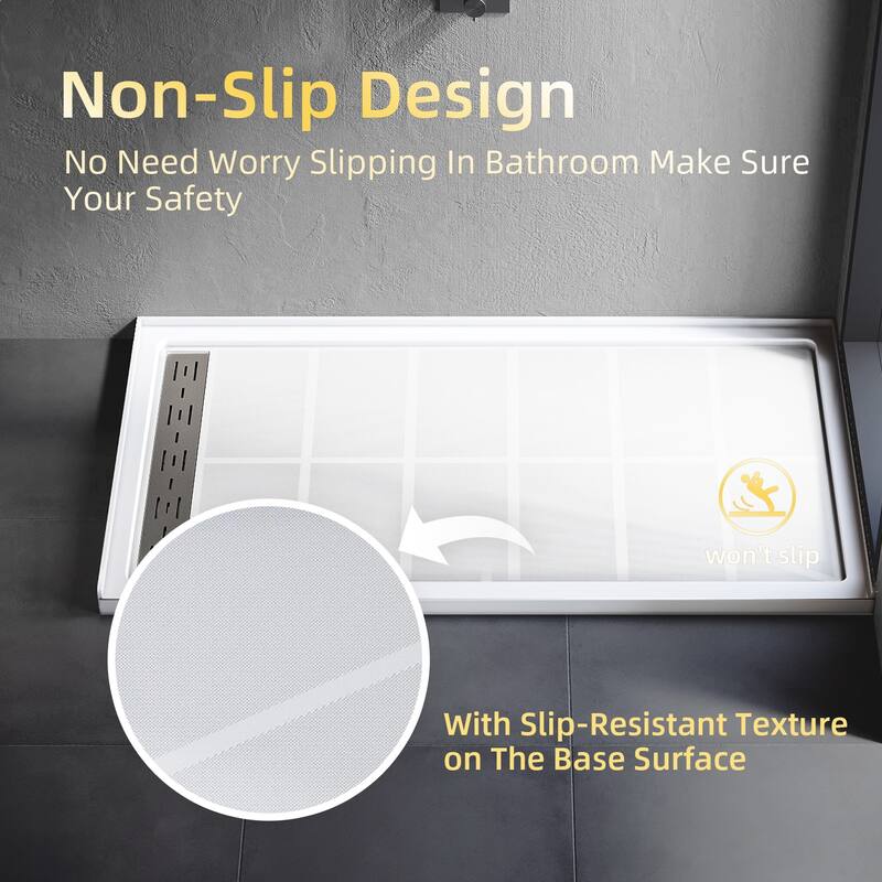 Elegant White SMC Shower Base Left Drain Rectangular Single Threshold Anti-slip Shower Pan