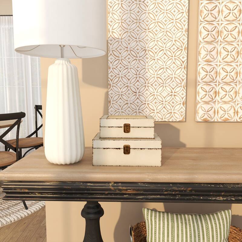 White Wooden Decorative Box with Hinged Lid (Set of 2)