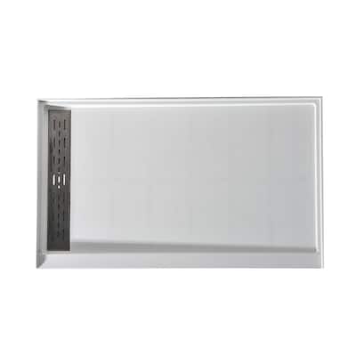 Alexander 60 in. L x 32 in. W Alcove Shower Pan Base with Left Drain in Glossy White Marine Acrylic