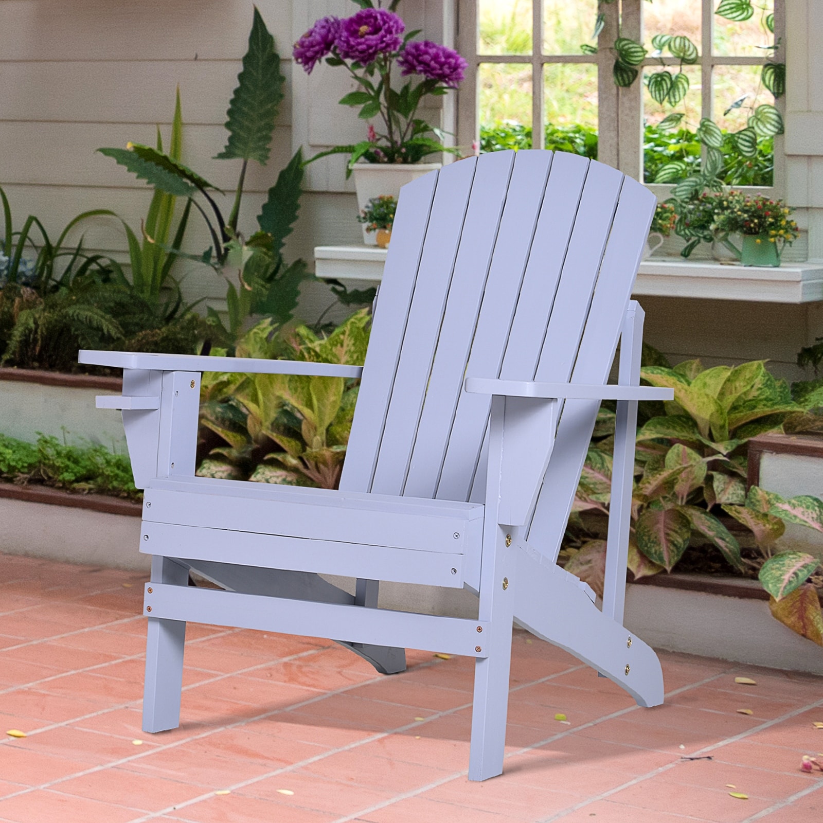 Wood Adirondack Chair Outdoor Patio Chaise Lounge Deck Reclined Bench Porch 