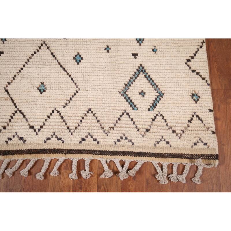 Geometric Ivory Moroccan Area Rug Handmade Wool Carpet - 5'9"x 9'6"