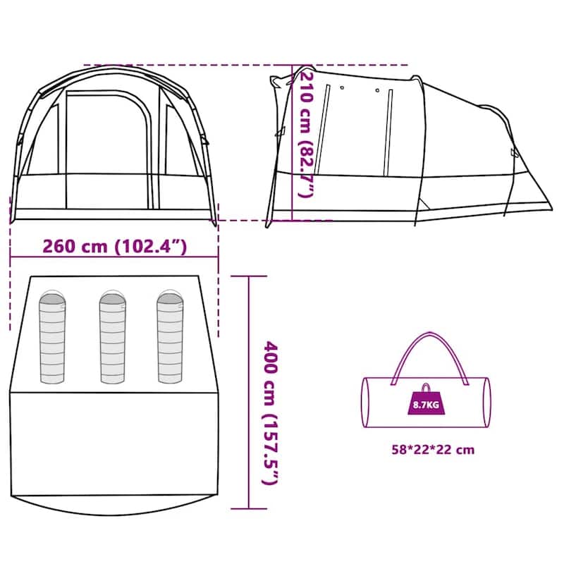 vidaXL Camping Tent Tunnel 3-Person Waterproof