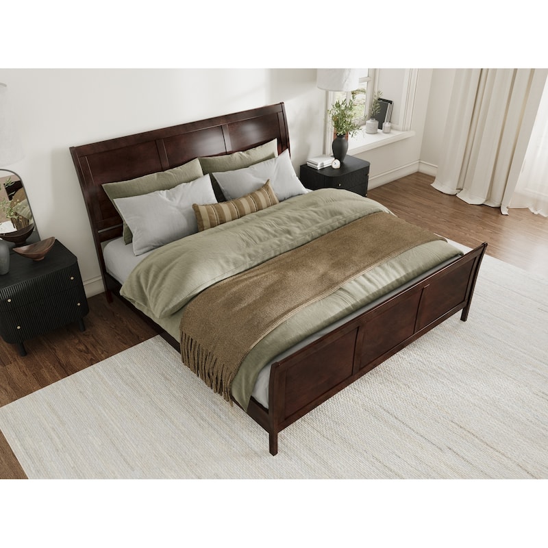 Valencia Solid Wood Low Profile Sleigh Platform Bed with Matching Footboard