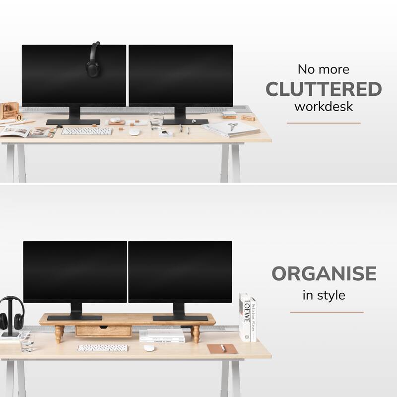 Jani Wood Monitor Stand Riser Desk - Ergonomic Design Stand, Desktop Organizer Table for Home, Office Workspace, Gaming Desk