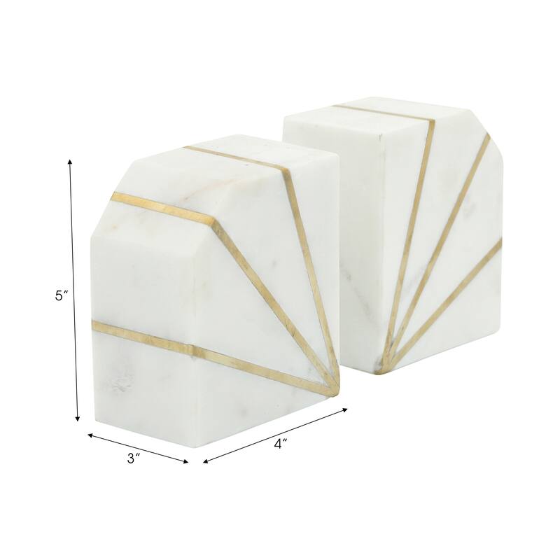 Modern Bookends with Marble and Brass Inlay for Home Decor - Set of 2, 5"