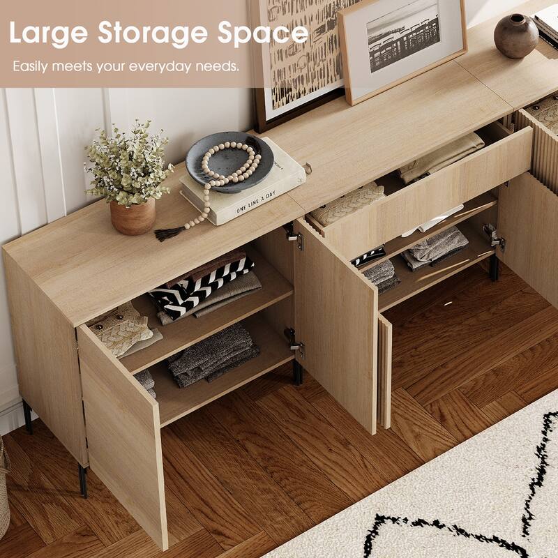 126" Modern Reeded Drawer Dresser Set With Doors, Minimalist Chest Of Drawers With Storage