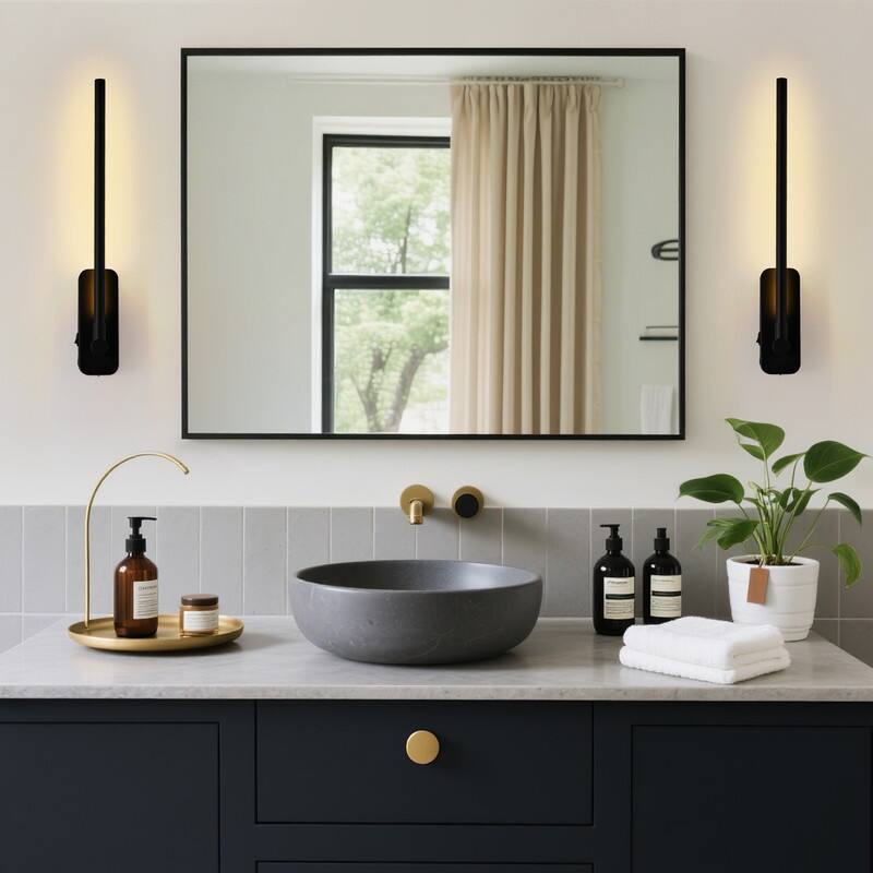 21'' Battery Operated Wall Sconces With Remote Rechargeable Black Dimmable Light Sconces (Set Of 2)