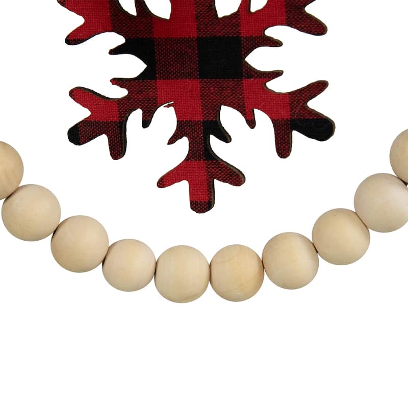 Buffalo Plaid Snowflake Wooden Beads Christmas Wreath Ornament - 7" - 5.5"