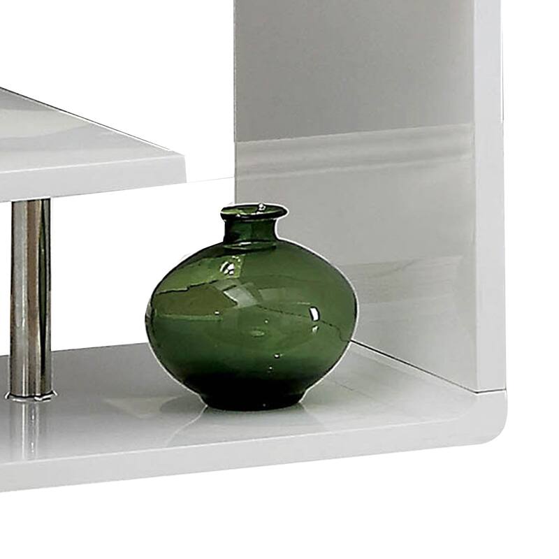 23.63 in. White and Clear Rectangle Glass End Table, Sturdy Build End Side Table for Living Rooms