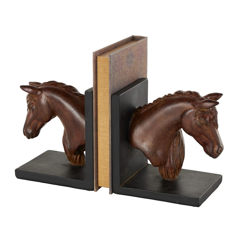 Polyresin Horse Head Bookends with Black Stands - Set of 2 Copper - Roche River Decor - 4"W x 6"L x 6"H