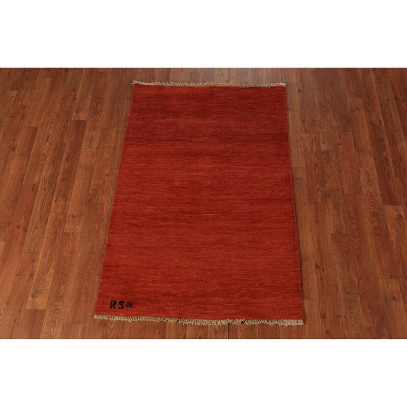 Orange Gabbeh Oriental Rug Handmade Stripe Wool Carpet - 2'9" x 4'2"
