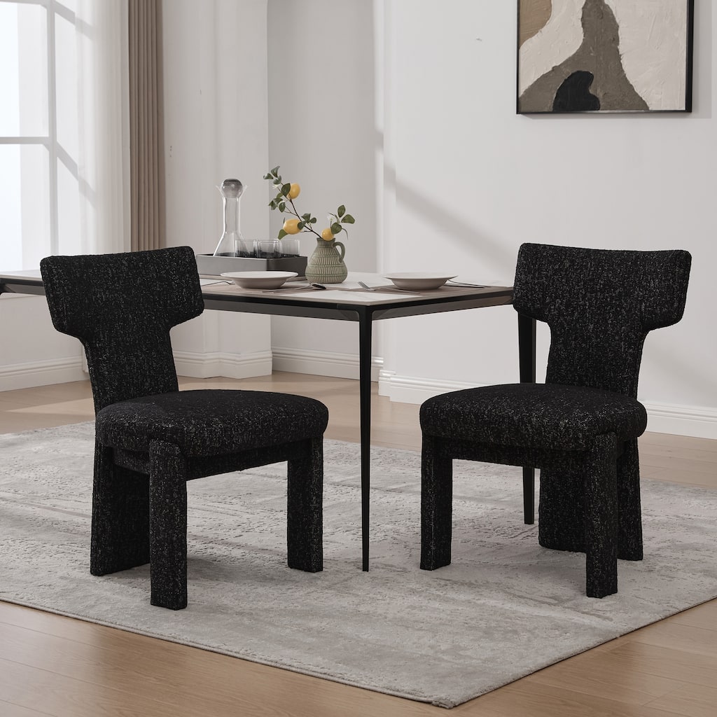 22.05" Wide Modern Upholstered Chenille Dining Chair Set of 2 with Rubberwood Legs, Armless Curved Back Accent Chairs