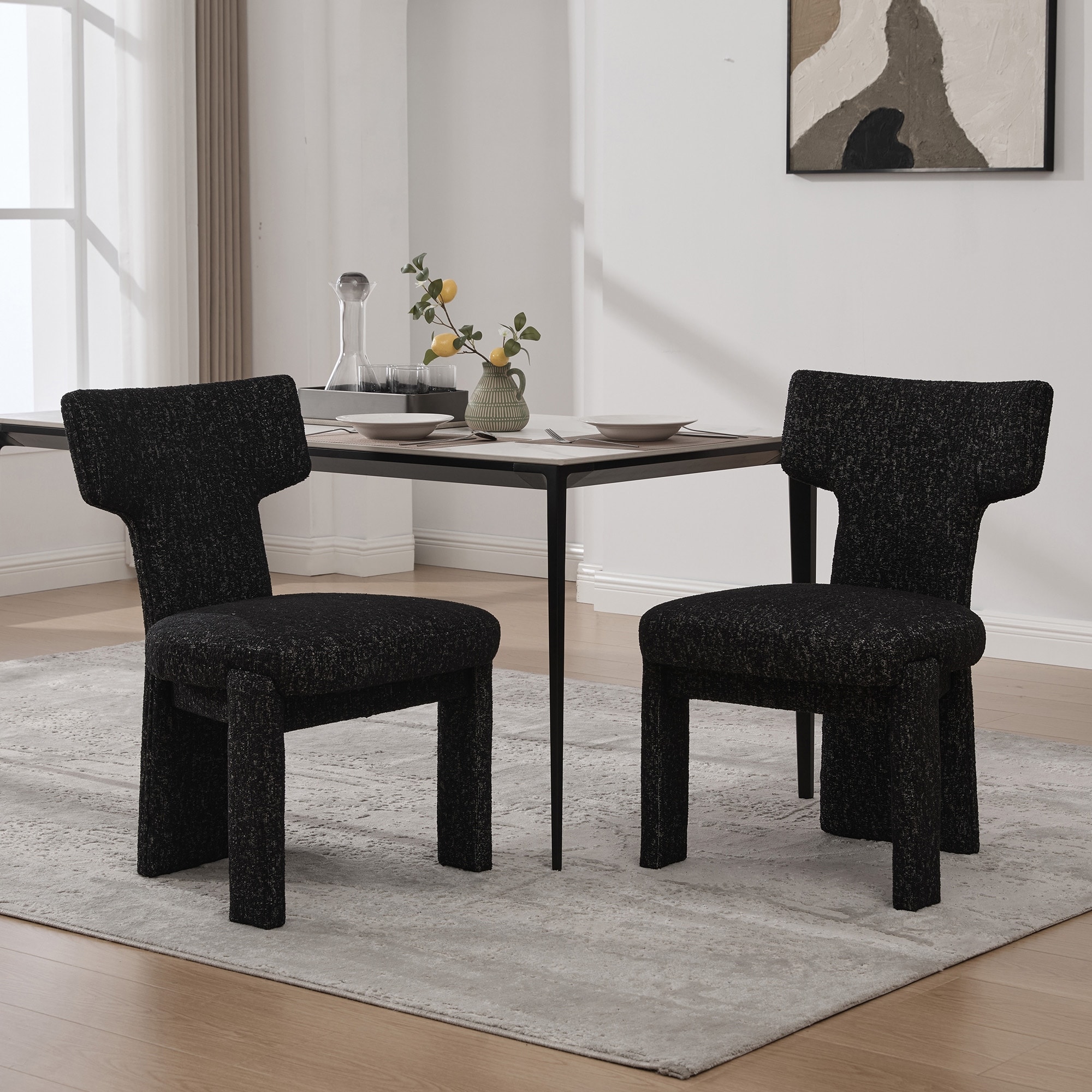 Upholstered Chenille Dining Chair with Rubberwood Legs and Armless Curved Back,Set of 2