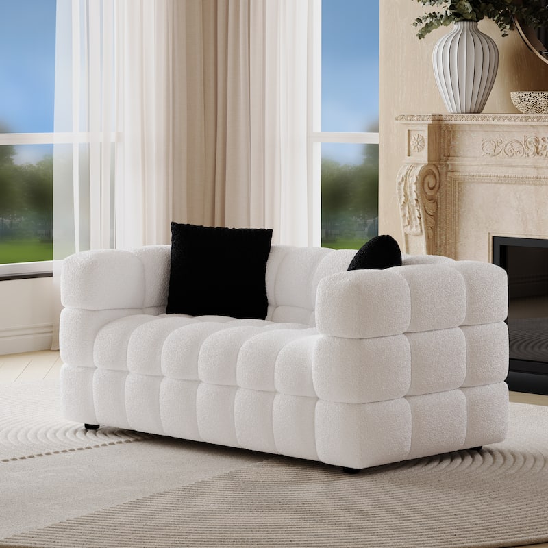 Wayna Modern Style Sofa, Sherpa Thick Cushion Double Loveseat - N/A