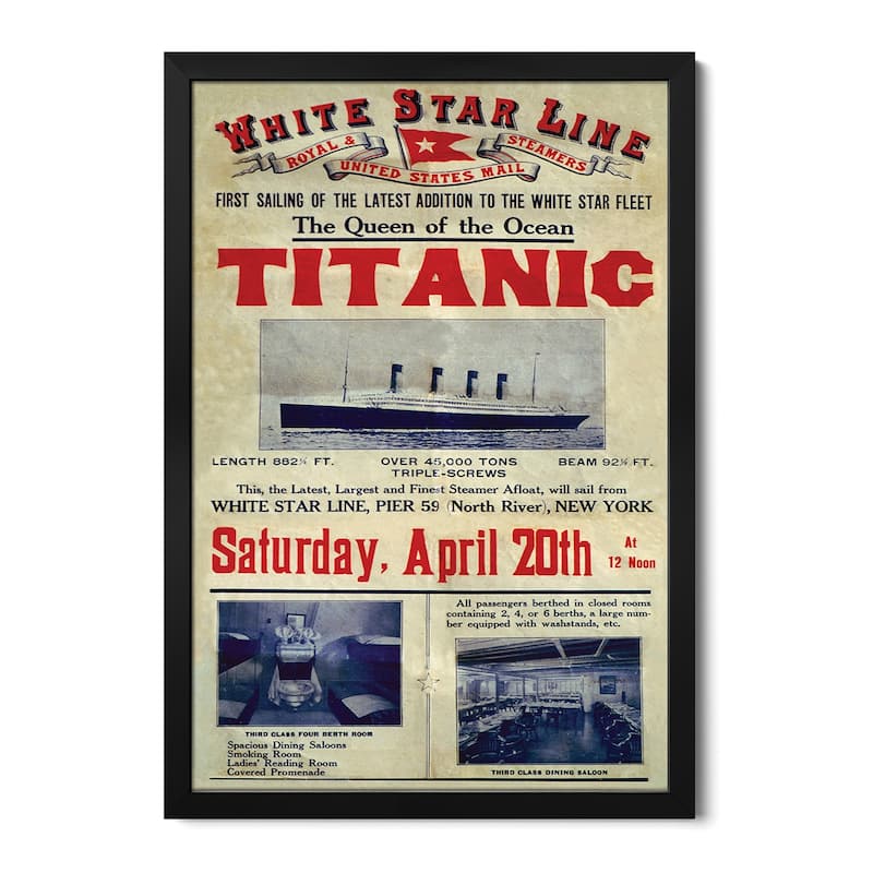 1912 UK Titanic Poster Premium Framed Poster by The Advertising Archives - Black - 16x24x1
