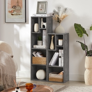 VECELO Set of 2 Cube Bookshelves, 3-Tier & 4-Tier Open Storage Shelves with Irregular Cubes for Living Room Bedroom Office