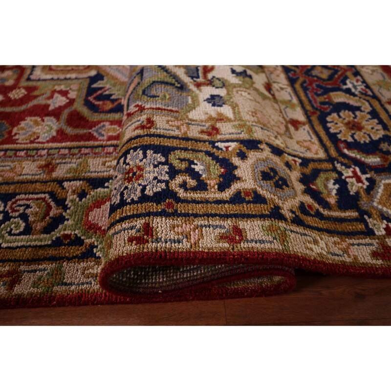 Geometric Heriz Serapi Indian Area Rug Handmade Red Wool Carpet - 7'10"x 10'0"