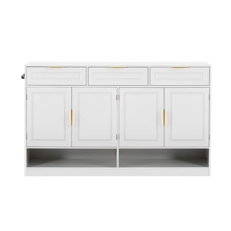 Farmhouse 59.1" Sideboard Cabinet with 3 Drawers and Open Shelf for Dining Room, Living Room, Entryway