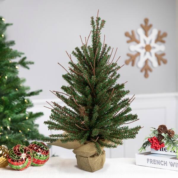 slide 2 of 5, Medium Warsaw Twig Artificial Christmas Tree with Burlap Base - 18" - Unlit - 1.5 Foot