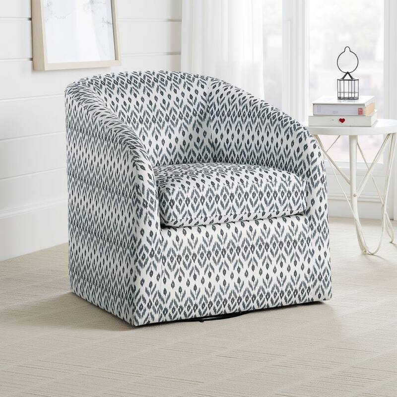 Reedie Swivel Armchair, Blue, White Geometric Pattern Fabric