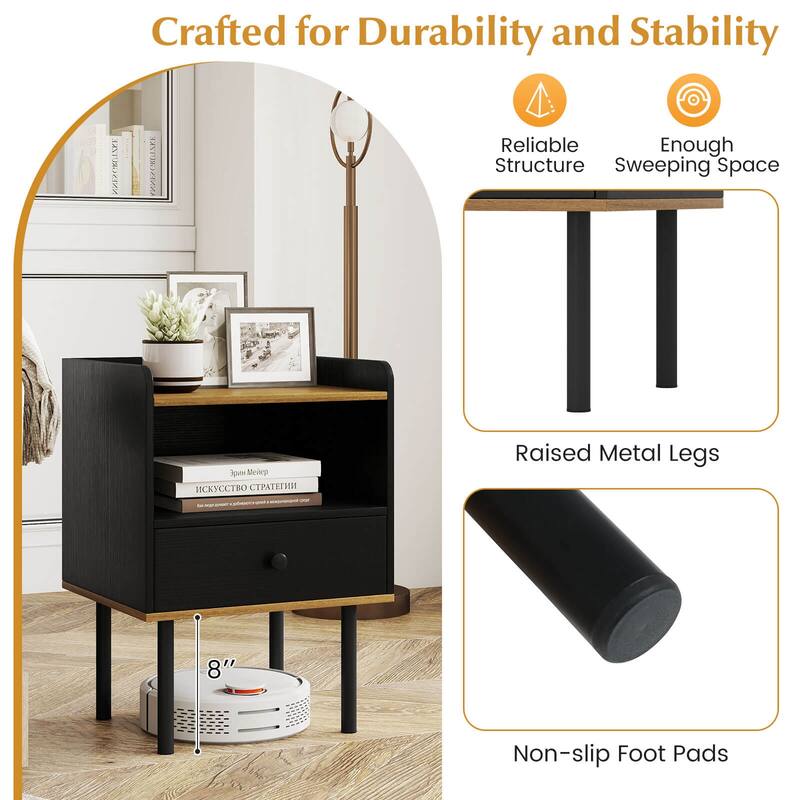 Costway Nightstand Bedside End Table with Drawer & Open Shelf for