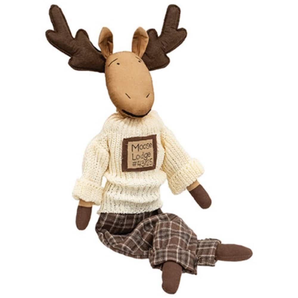 Stuffed Moose Lodge Sweater Doll Winter Shelf Sitting Decor - 19” x 2” x 29”