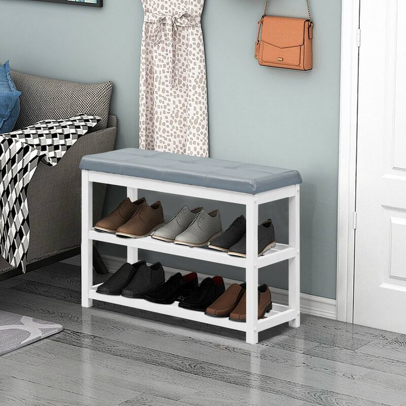 2-Tier Wooden Shoe Rack Bench with Padded Seat - 31"x 16"x 24"(L x W x H)